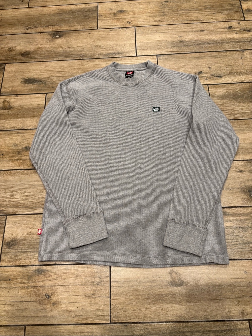 Vintage Ecko Unltd Y2K Grey Waffle Knit Thermal Sweater Shirt L